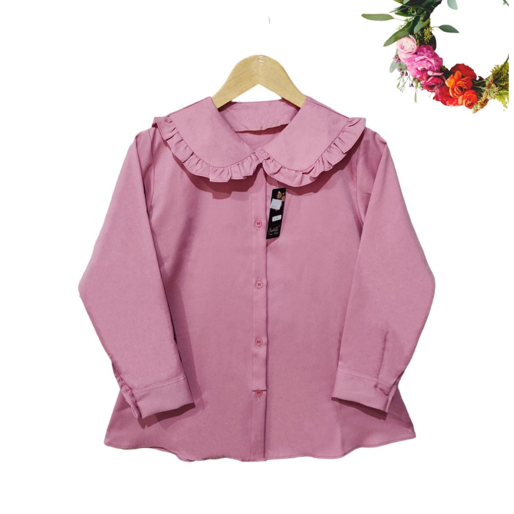 Atasan anak perempuan umur 11-12 tahun / kemeja anak cewek warna putih polos / baju anak lengan panj