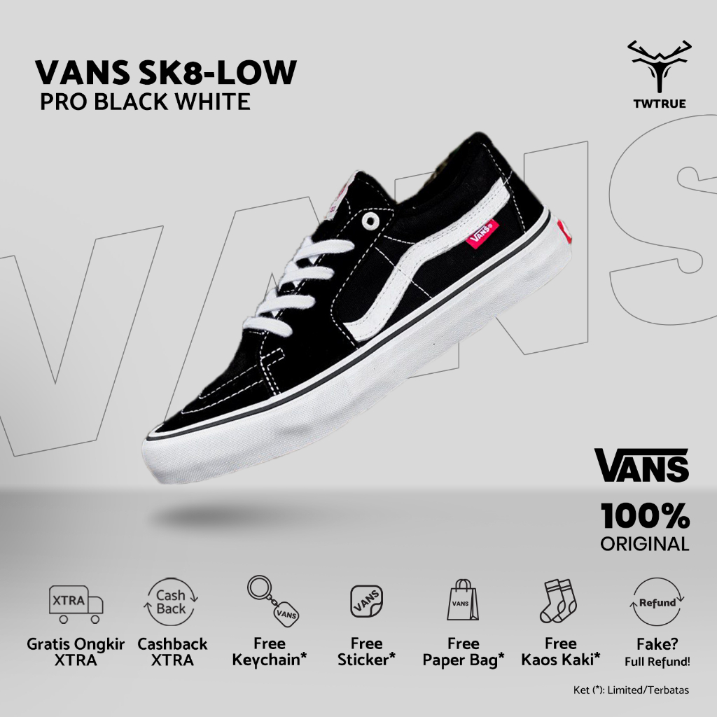 Sepatu Vαns | Vαns Sk8 Low Pro Black White | Vαns | Vαns Sk8 Low | Vαns Pro | Original