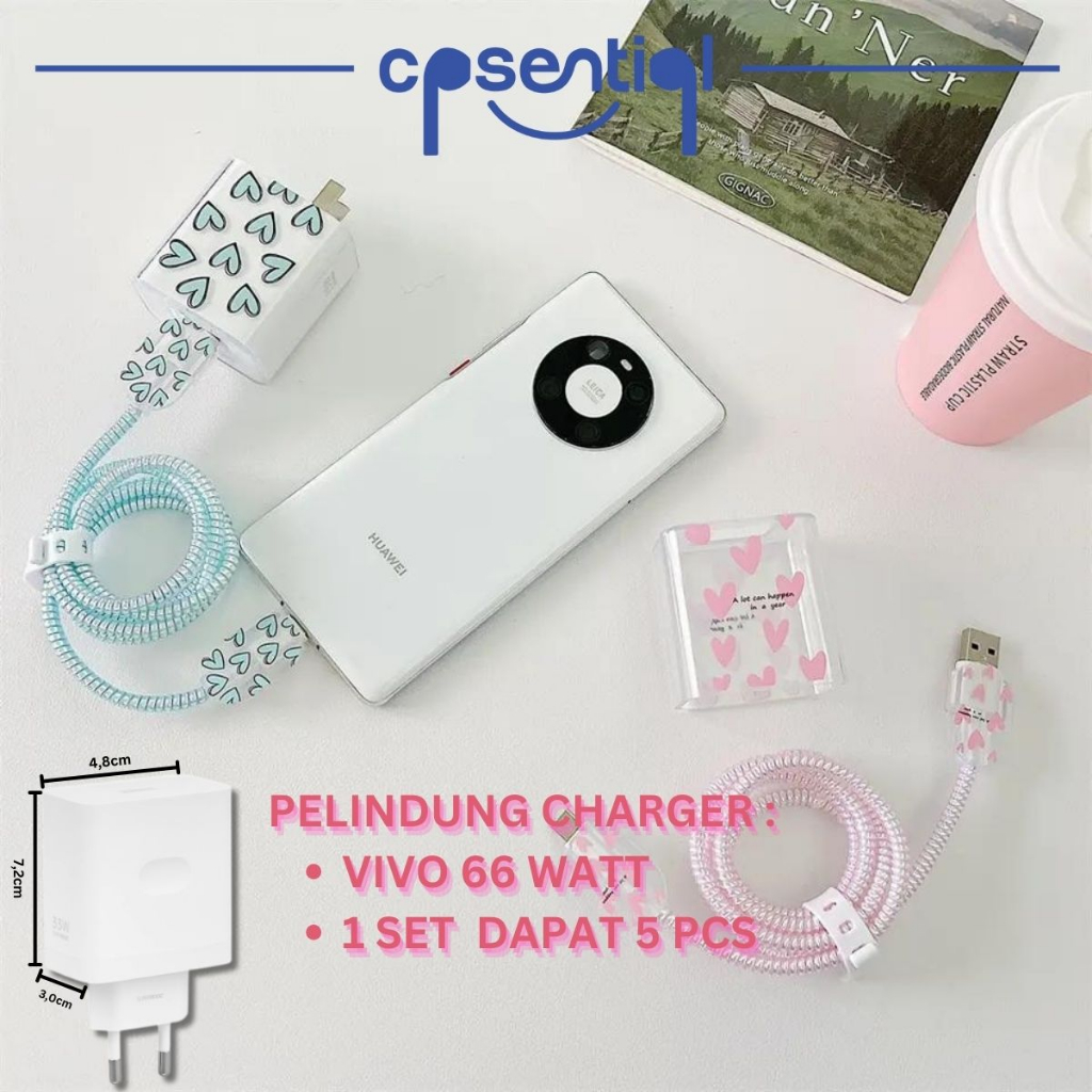 [PROMO] Vivo 66w | Model Clear Printed | Set 5 PCS Paket Cover Pelindung Kabel &amp; Kepala Charger Untuk Charger Vivo 66watt