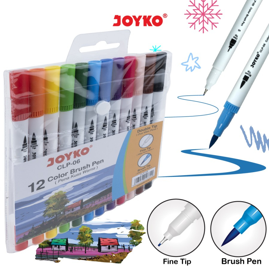 

Pena Kuas Warna Joyko CLP-06 / 12 Warna Color Brush Pen