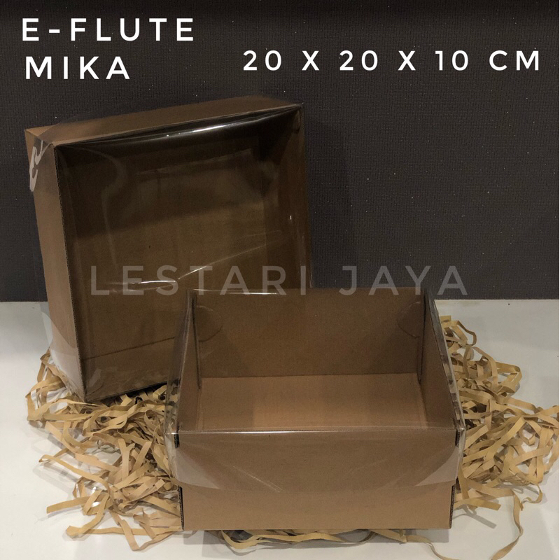 

Box Kardus E-Flute Tutup Mika Coklat Untuk Packaging Olshop Sovenir Baju Kotak Kado Hampers Snack Cake 20x20x10 CM