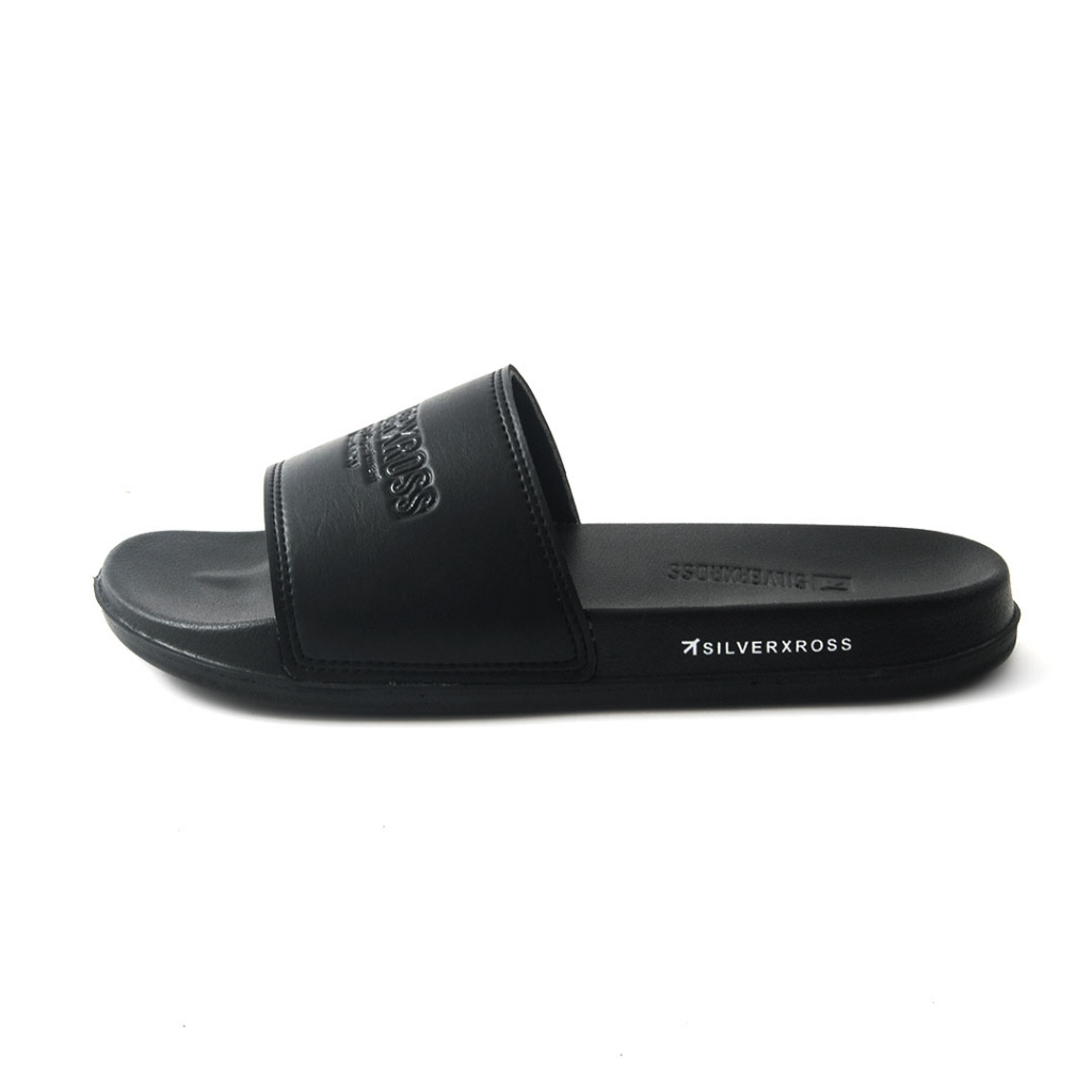 Silverxross Sandal Slider Pria Sendal Slop Emboss Logo Black l Slippers l Slip On l Flip Flop