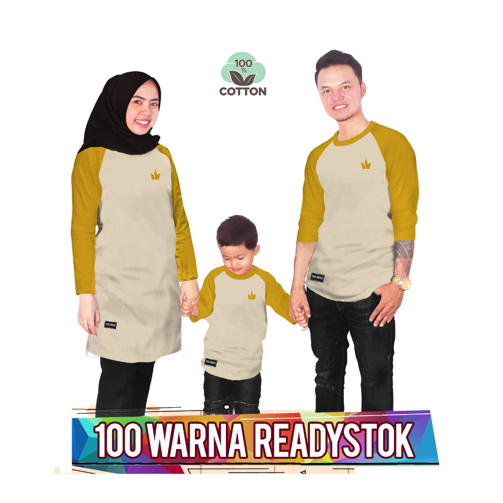 RAGLAN BASIC CREAM MUSTARD Baju Kaos Keluarga couple anak laki laki perempuan ibu ayah ada ukuran ju