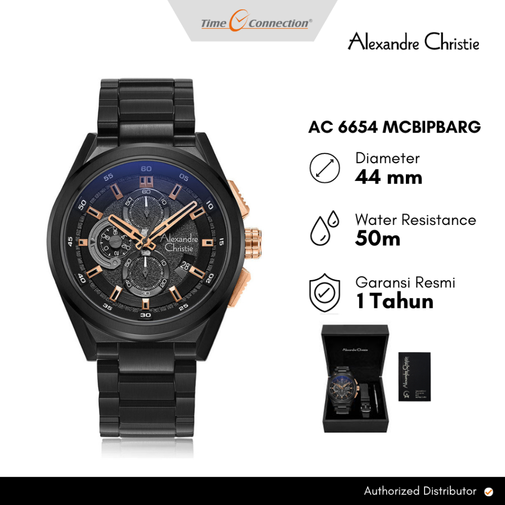 Alexandre Christie AC 6654 MCBIPBARG Hitam Rosegold Original / Jam Tangan Pria Rantai Stainless Stee