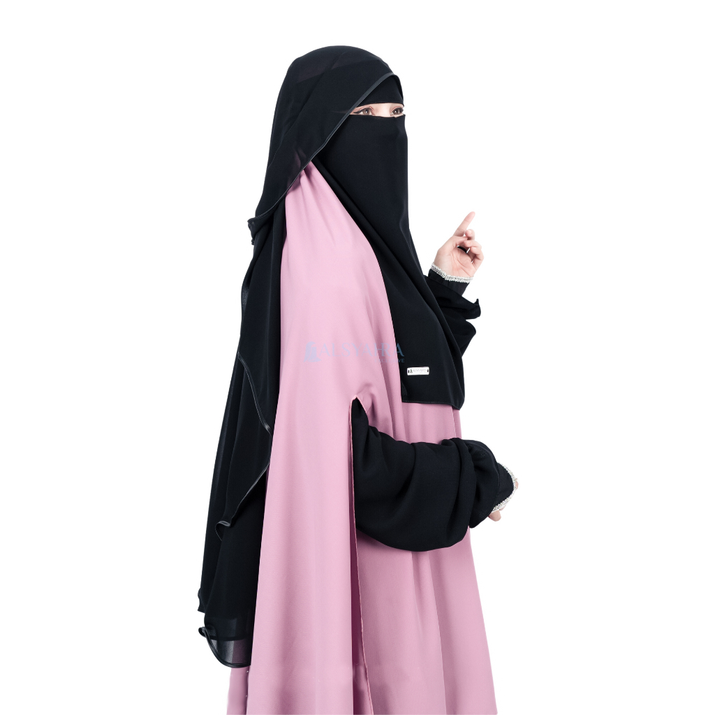 Alsyahra Exclusive - Niqab Butterfly Kancing Sifon Silk Jetblack