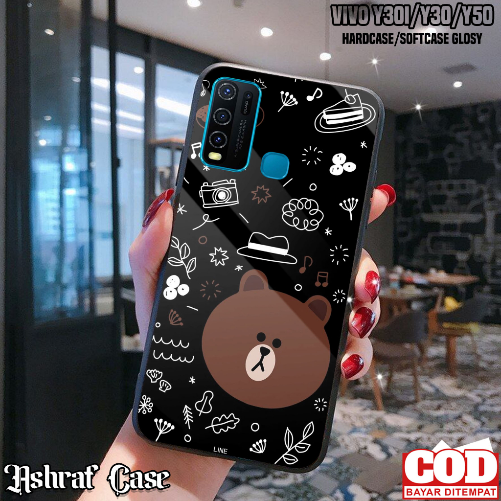 Case Hp Vivo Y30i / Y30 / Y50 - Casing Hp Vivo Y30 / Y30i / Y50 ( LN ) Softcase Glass Kaca - Kondom 