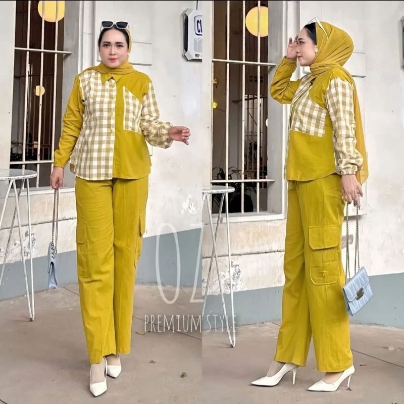 NAYARA SET // SET WANITA KEMEJA KOMBI KOTAK ORIGINAL