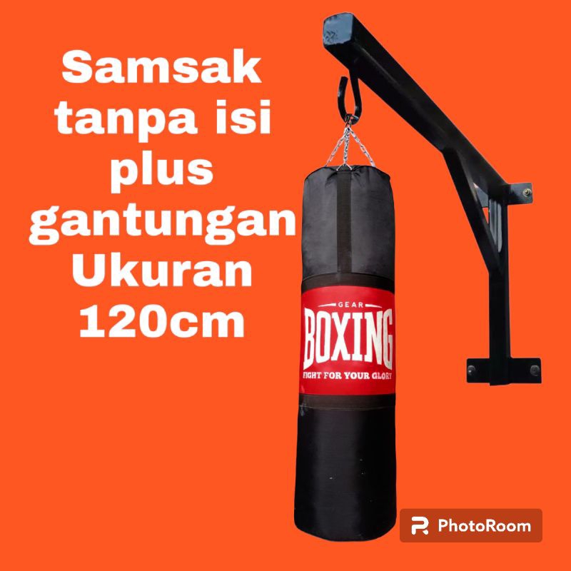 Samsak+gantungan samsak tinju Muaythai MMA alat olahraga 120cm tanpa isi+gantungan