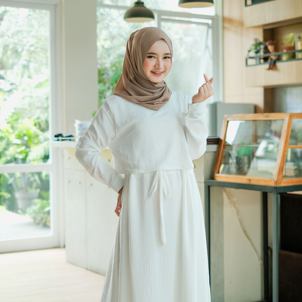 Gamis Crinkle Dress Putih Gaun Pesta Gamis Putih Wanita Kekinian Non Busui
