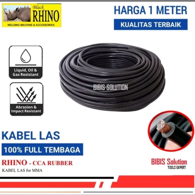RHINO Kabel Las 25mm Hitam Kabel Las Listrik Rhino Original Meteran