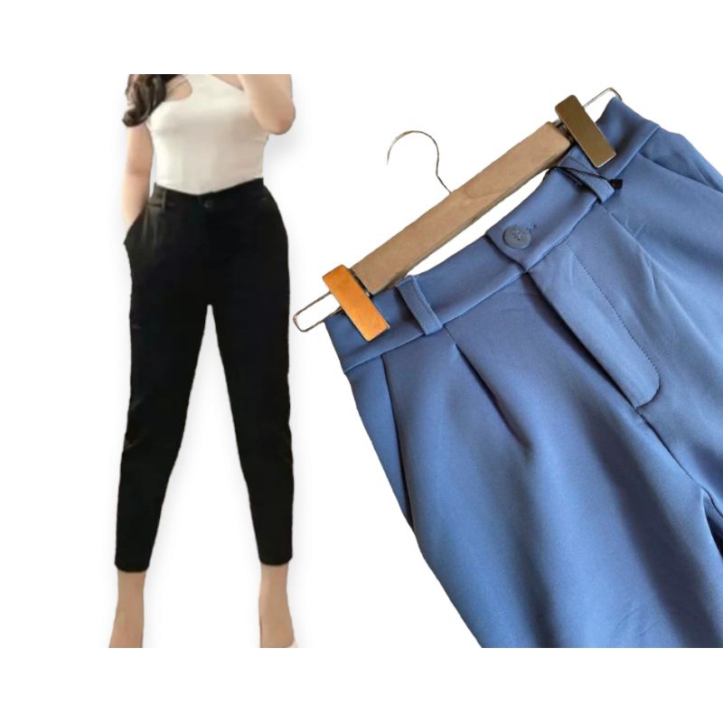 Luna Heigtwaist Scuba Pant Celana Panjang Pensil Zipper Polos Bahan Street Import Tebal