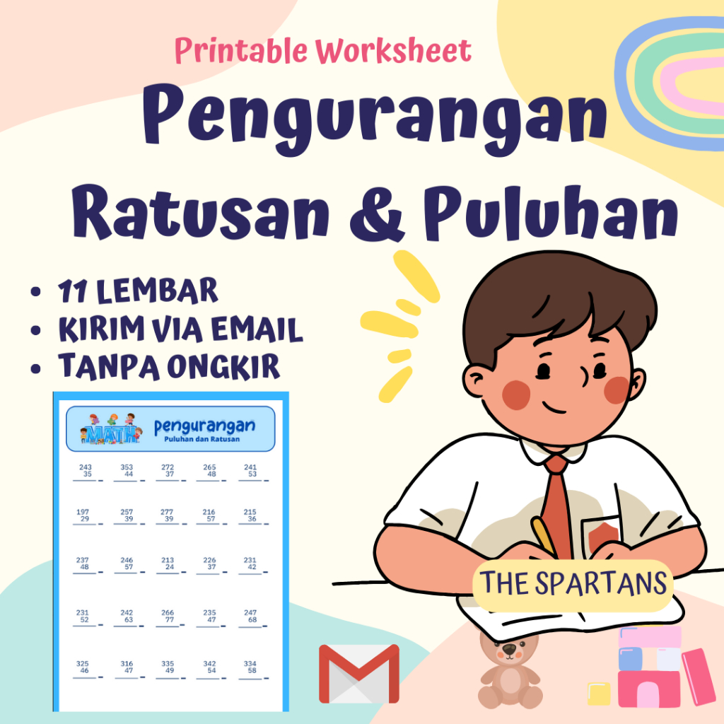 15 Lembar Worksheet Pengurangan Puluhan & Ratusan Untuk Anak SD - Printable Worksheet