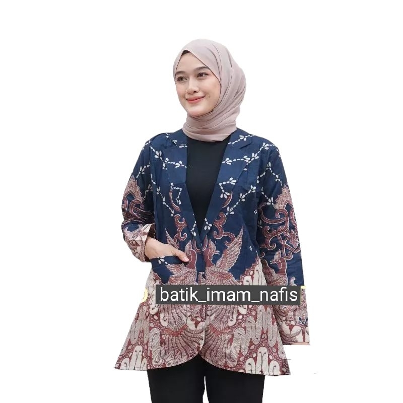 Blazer Batik Seragam Kantor Jas Baju Wanita Jumbo Outer Formal Resmi Kondangan Kerja Guru Kekinian Bahan Katun Adem Ukuran XS S M L XL XXL 3XL
