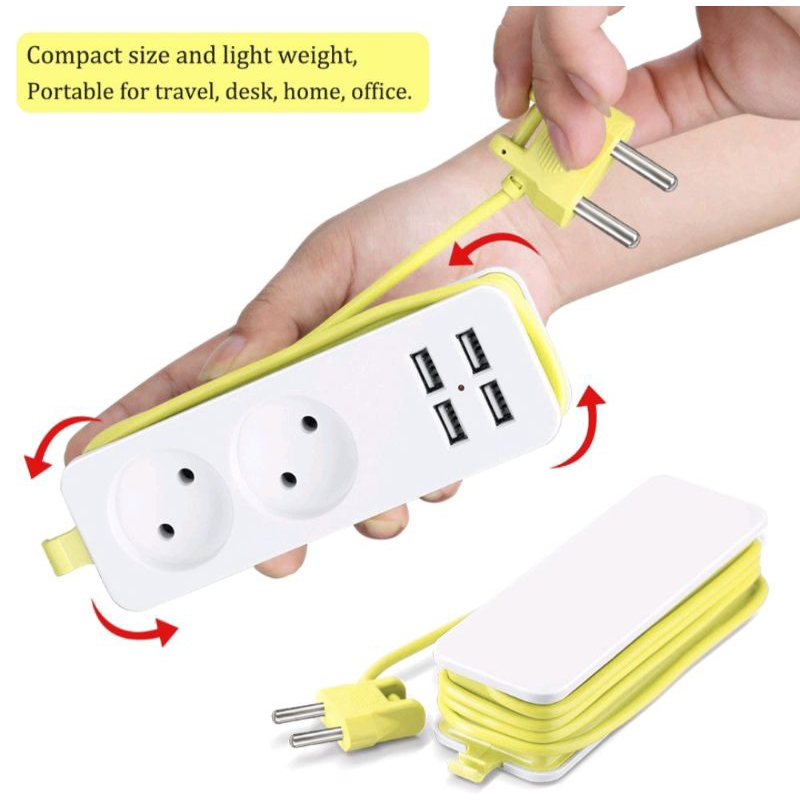 Colokan Listrik 2 slot Stop Kontak Traveling Stop Kontak USB 4 Port Stop