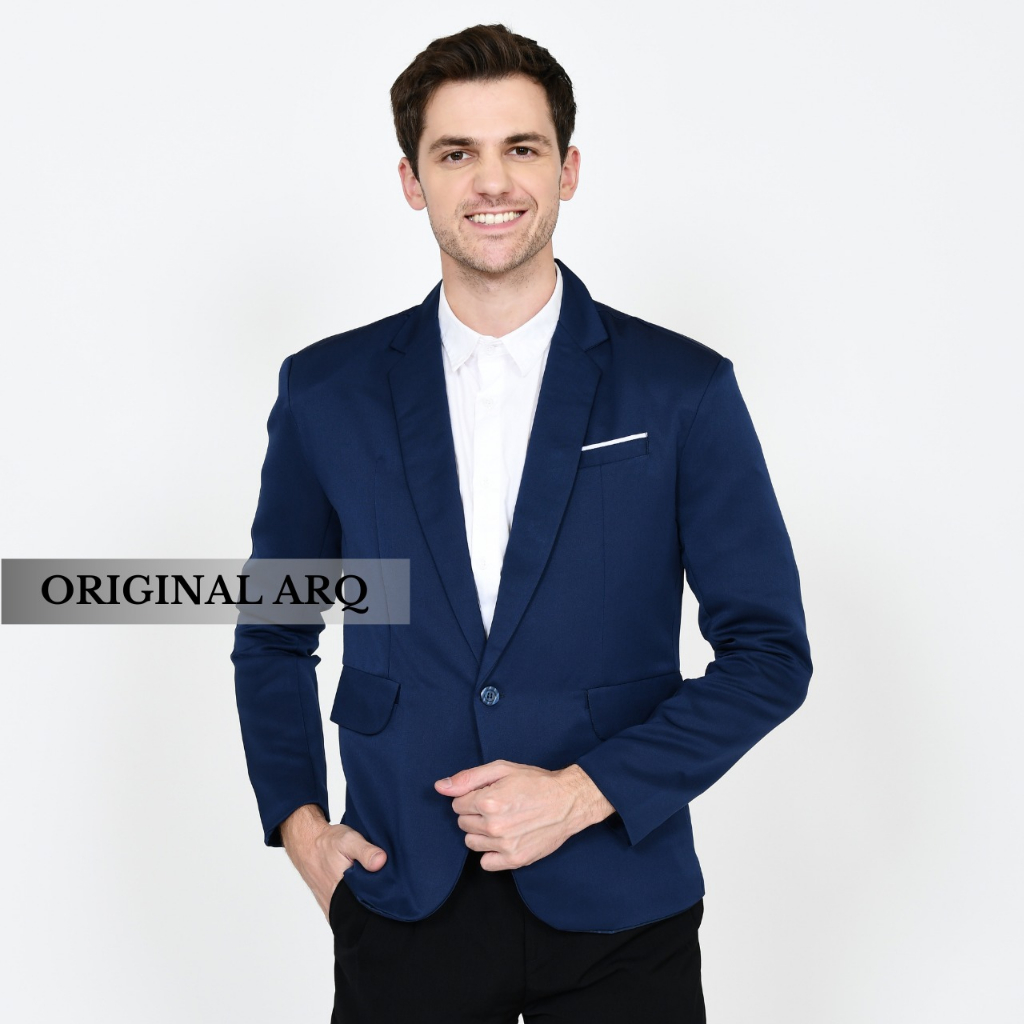 Jas Pria Formal Terbaru Warna Navy List Putih Bahan Premium