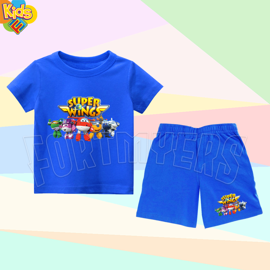 SETELAN ANAK SUPER WINGS SETELAN KAOS CELANA PENDEK ANAK