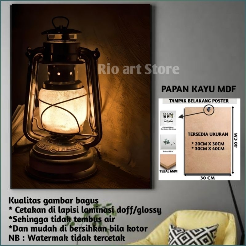 Hiasan dinding poster lampu jadul antik untuk walldekor atau dekorasi dinding