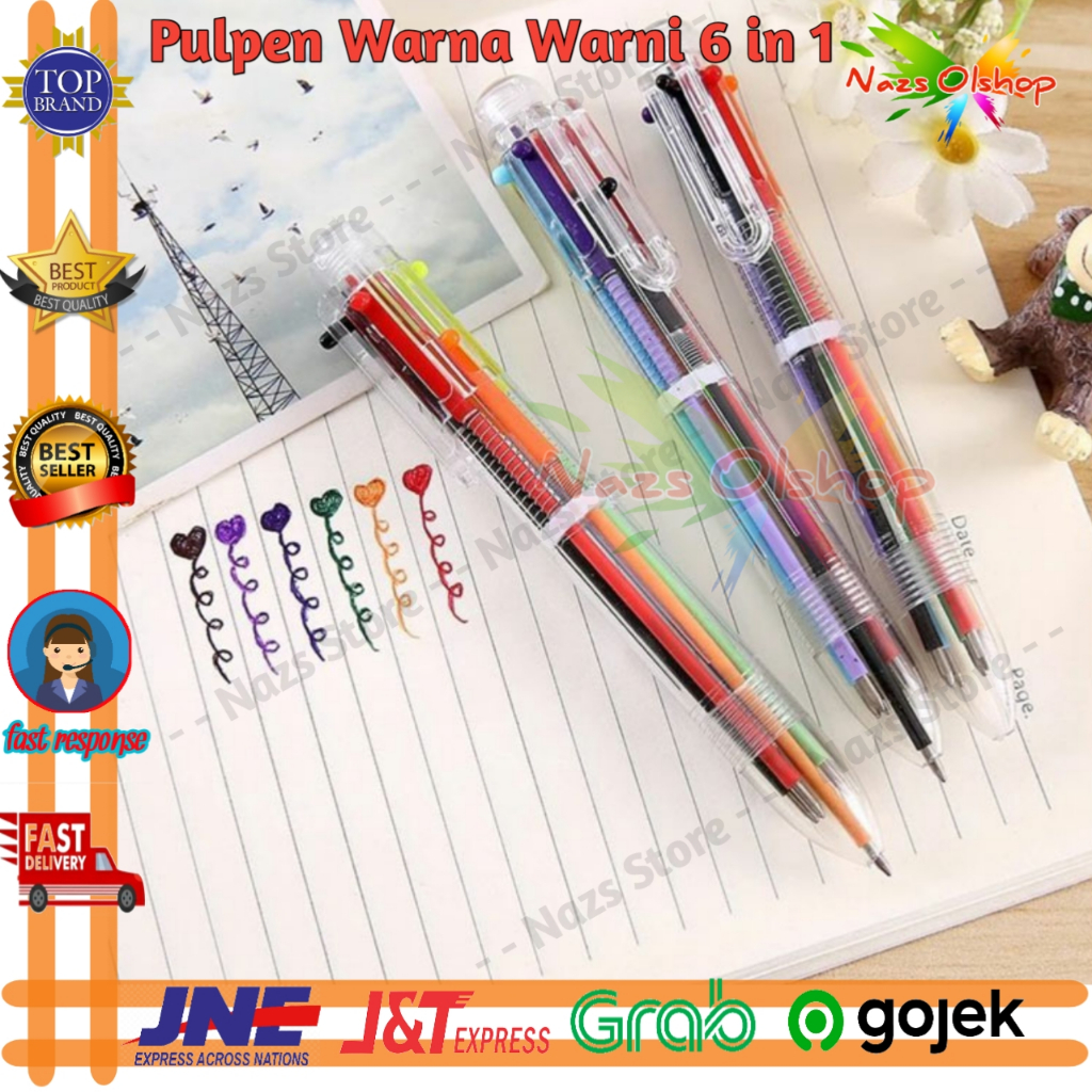 

Pulpen Pena Bolpoin Warna Warni 6 in 1 Multi Colored Pen