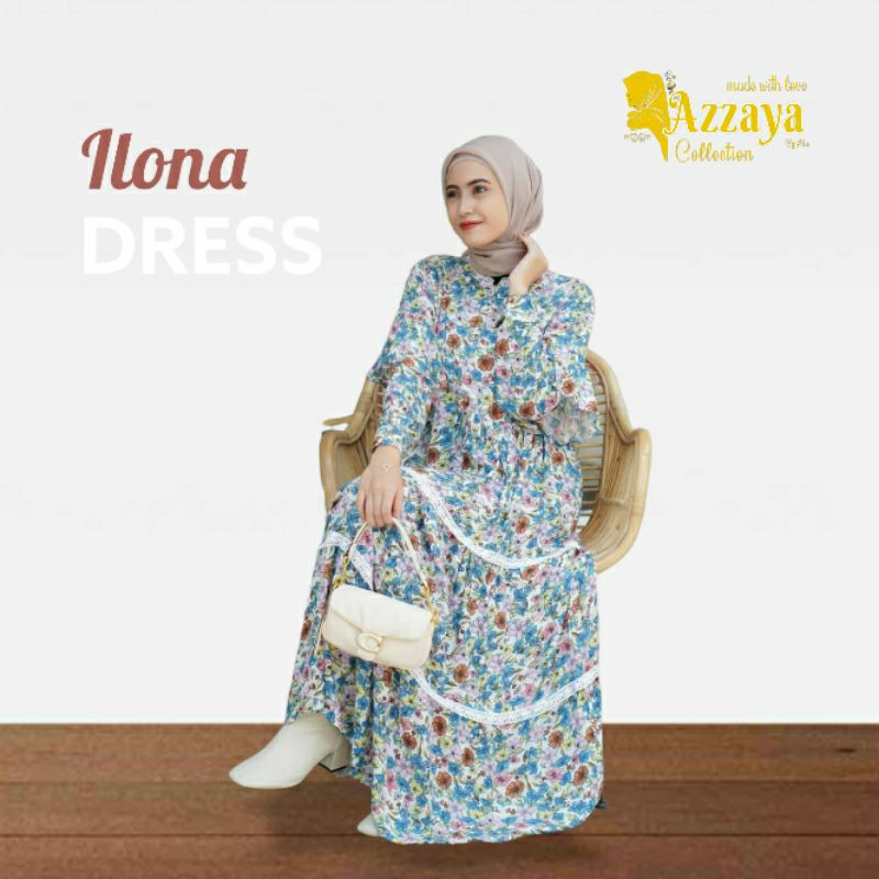 MAIZAYA - ILONA DRESS - Gamis Susun Renda Motif Bunga - Flowery Dress Cantik Kekinian
