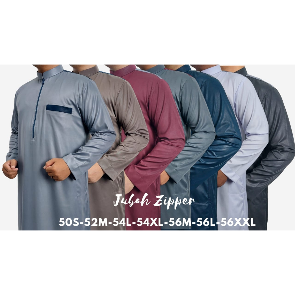 Jubah Zipper Dewasa Kombinasi, Hamada Fashion, Poliyester.