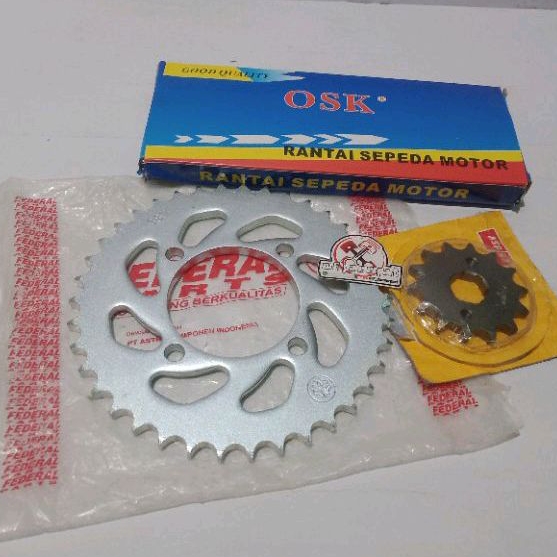 GEAR SET DEPAN BELAKANG+RANTE//GIR GIGI TARIK RANTAI YAMAHA RXKING RXS //RX KING NEW/LAMA VEGA R CRY