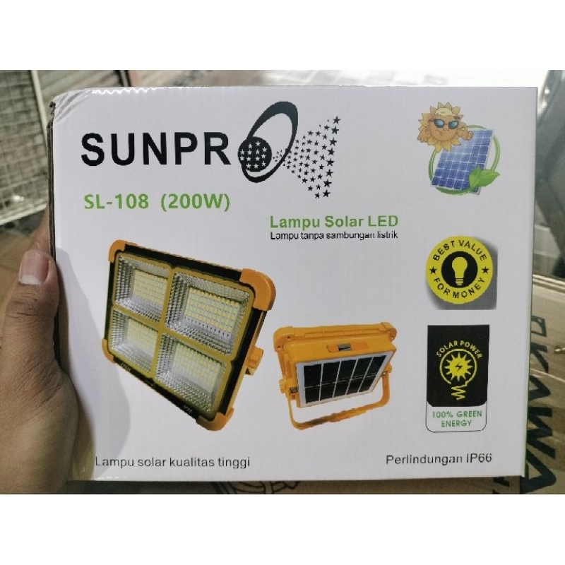 Lampu emergency tenaga Matahari solar panel sunpro 200 watt sl 108 super terang ip66
