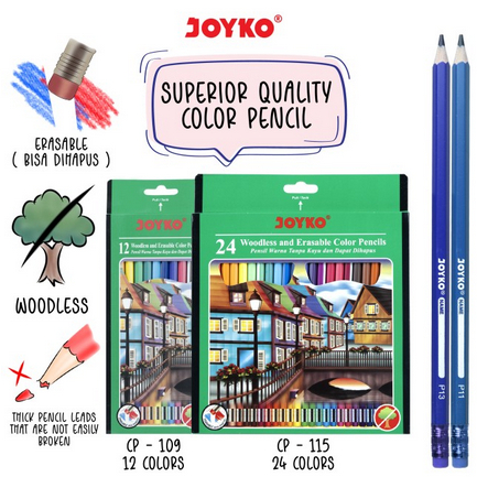 

Pensil Warna Joykjo Woodless and Eraseble Color Pencil Isi 12 Warna Pensil Warna Bisa Dihapus