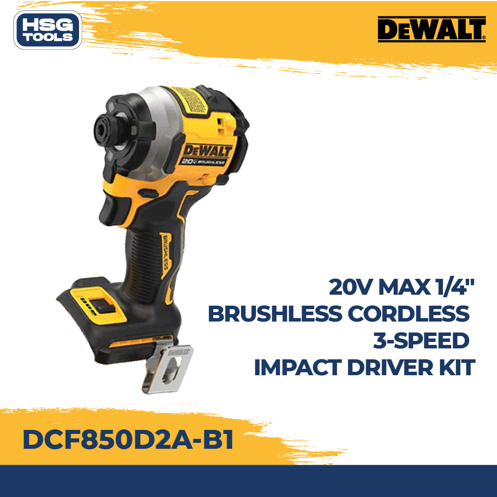 DEWALT DCF850D2A-B1 MESIN BOR OBENG 20V MAX 1/4" 3-SPEED IMPACT DRIVER