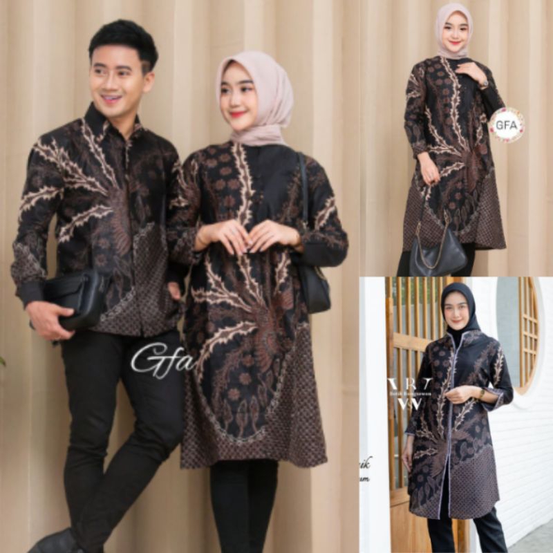 Batik Tunik Wanita Jumbo Atasan Batik Wanita Batik Couple Modern Motif Murai Hitam