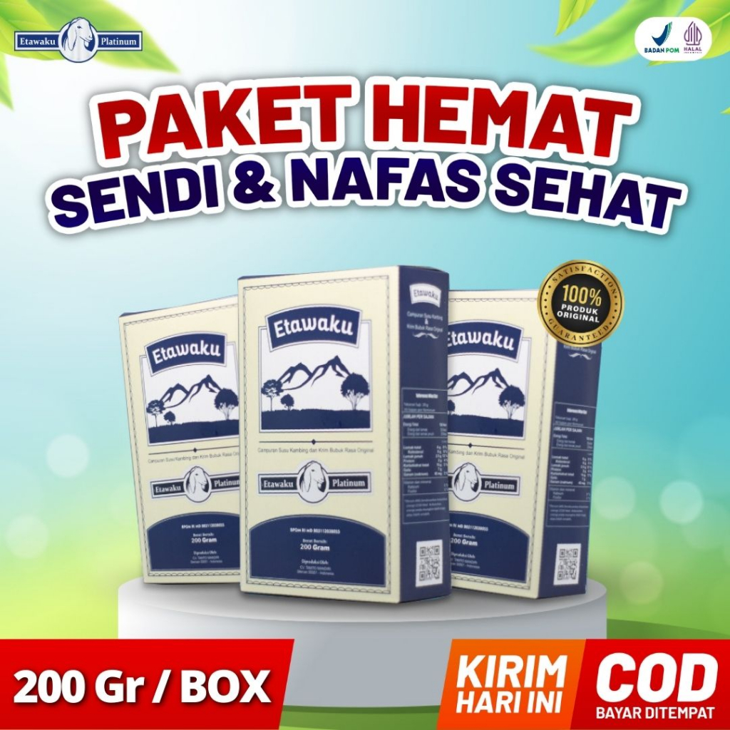 

Etawaku Susu Kambing Original 3 Box Susu Kambing Bubuk 200 Gr Ampuh Atasi Pegal Linu Nyeri Punggung dan Sesak Nafas