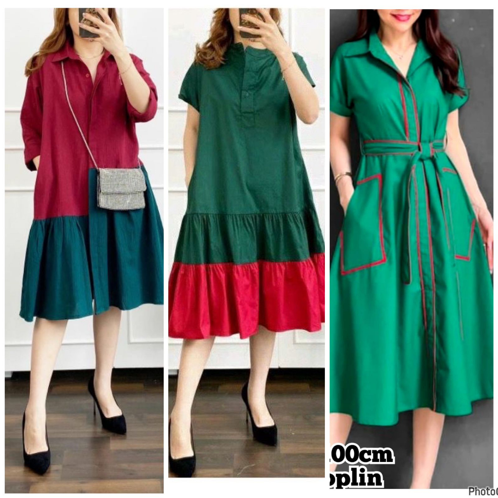 GAUN NATAL / DRESS CHRISTMAS / GAUN ACARA NATAL MERAH HIJAU BOTOL