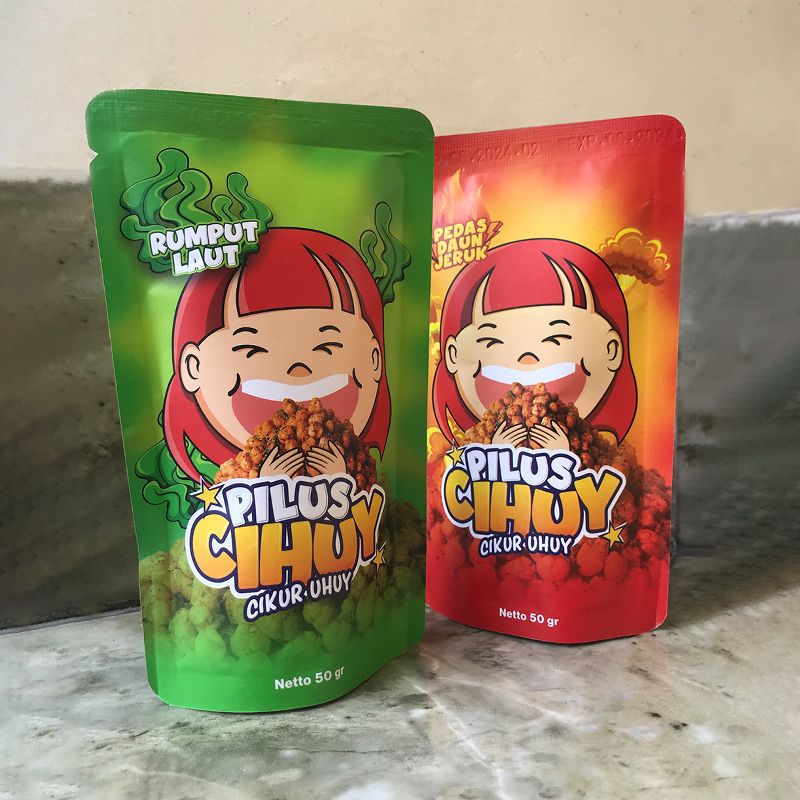 

Cemilan keluarga Pilus Cihui Rasa Rumput laut dan pedas daun jeruk viral cemilan keluarga