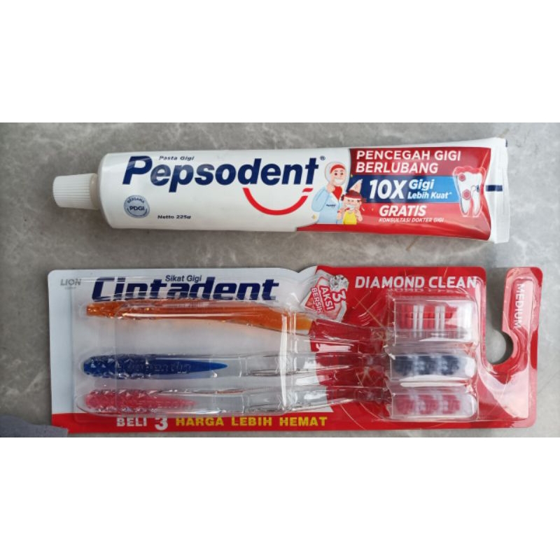 Pasta gigi Pepsodent 225gr+3pcs sikat gigi ciptadent