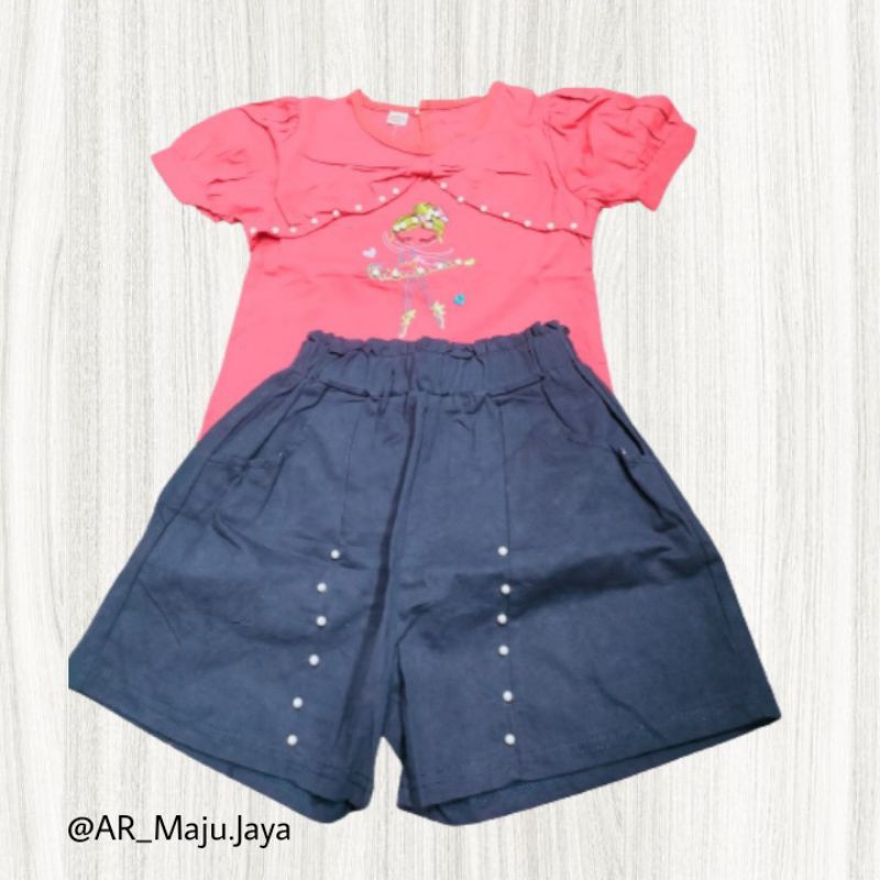 Setelan Import Anak Perempuan / Setelan Import Lengan Pendek Anak Perempuan / Kaos Celana Pendek Ana