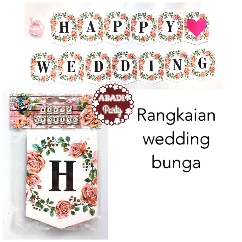Rangkaian Happy Wedding Bunga / Tulisan Kertas Wedding /BuntingFlag Happy Wedding