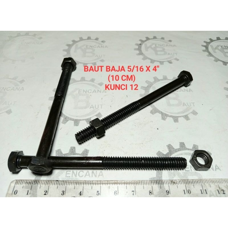 BAUT BAJA UNC 5/16 X 4" / BAUT HITAM NC 5/16 X 4" KUNCI 12 PANJANG 10 CM