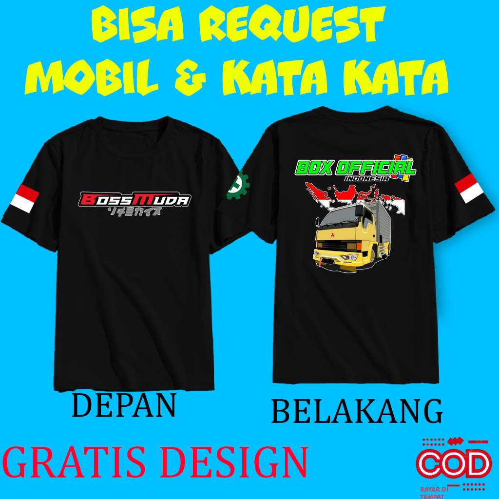 T-Shirt Kaos Mobil BOX OFFICIAL Custom Bisa Request Foto Mobil Sendiri Dan kata kata  nama | Kaos BO