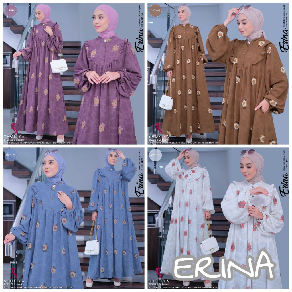 erina maxy jumbo crincle ld 120 pakaian baju gamis longdress long dress dres maxi syari motif big si
