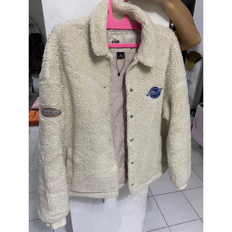 Jaket Bulu Putih Musim Dingin Winter Jacket Fur Furry