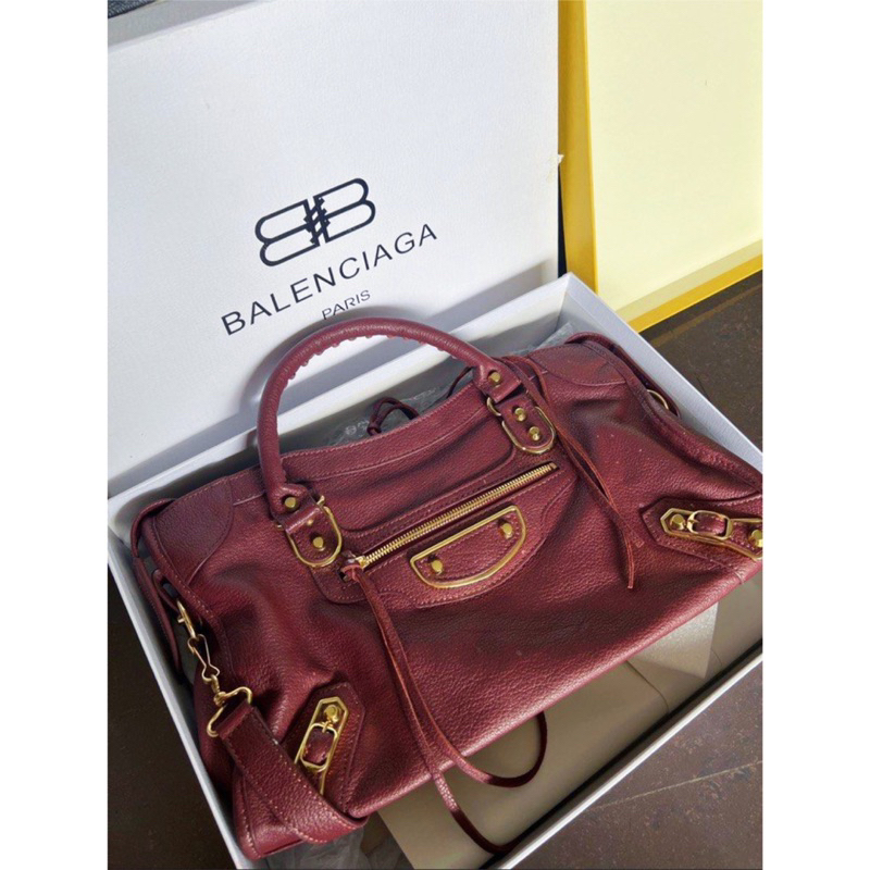 Balenciaga Metallic City Edge Regular Bag - Handbag - Maroon