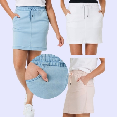 ANKO07 KNIT DENIM SKIRT Rok mini wanita