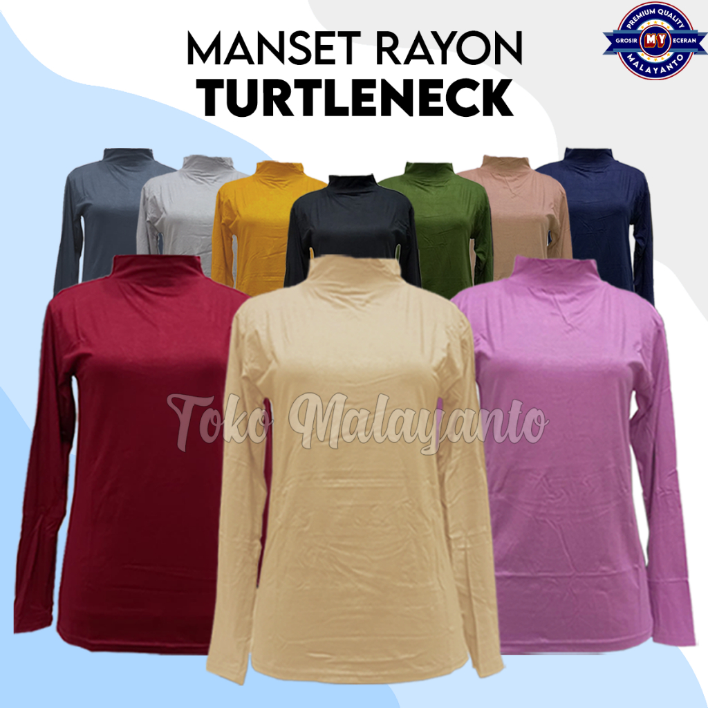 Baju Manset Lengan Panjang Wanita Bahan Rayon Kerah Leher Turtle Neck Polos Dalaman Perempuan Hitam 