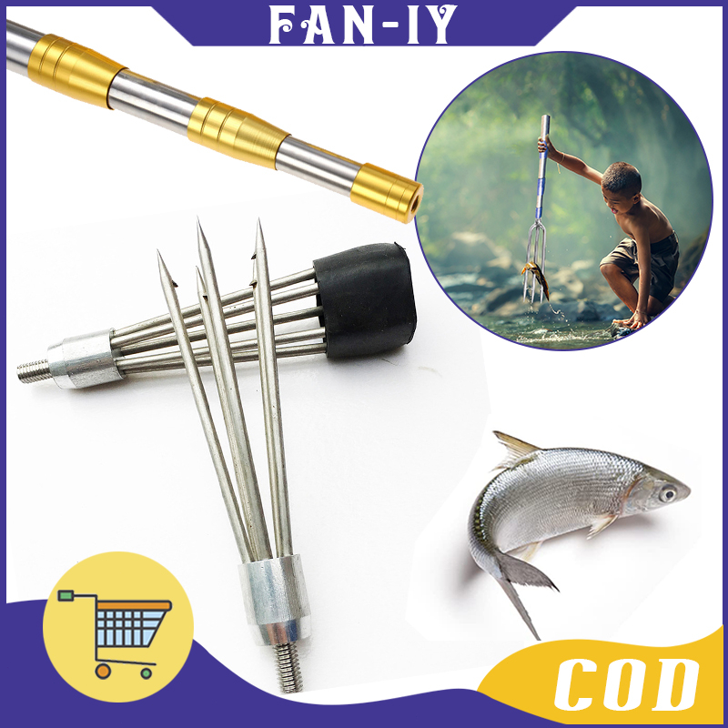 Tombak Ikan Mata 5 Tombak Pancing Ikan Stainless / Tongkat 2M Tiga Bagian Dengan Penutup Pelindung