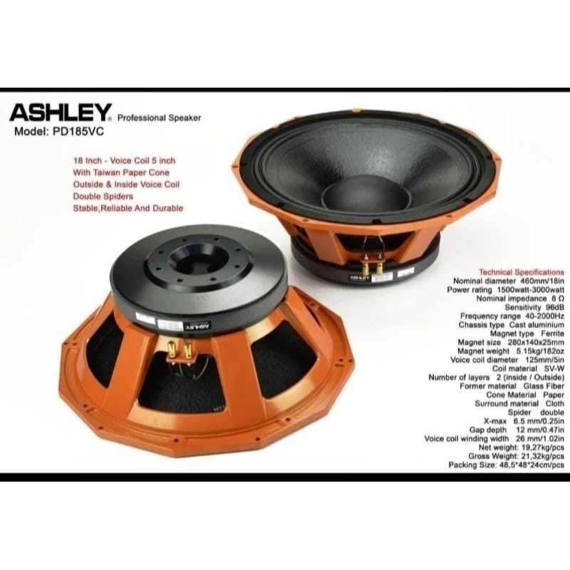 Speaker Komponen18inch Ashley PD185VC Subwoofer Vc 5 inch 3000 Watt