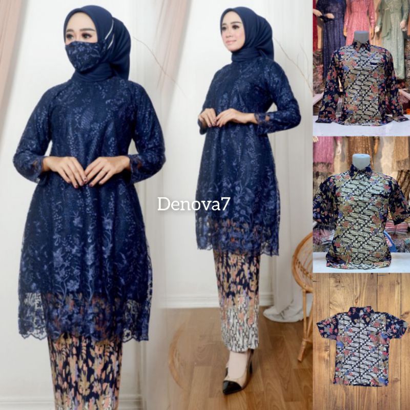 Baju couple kebaya tunik modern / kebaya tile / kebaya tunik / batik sarimbit / kebaya navy