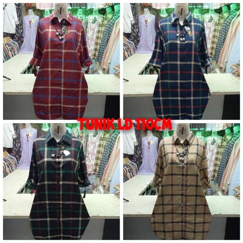 Tunik wanita// Tunik motif kotak bahan katun premium