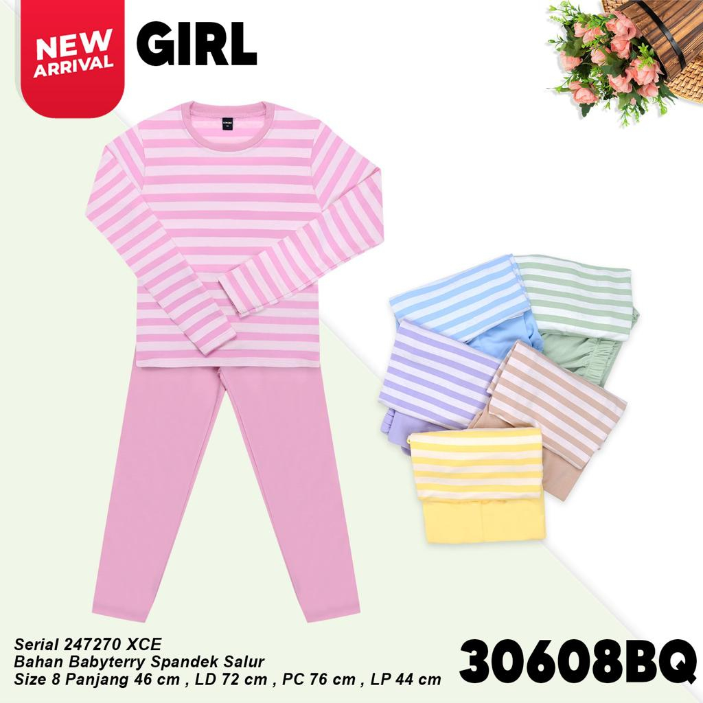 LEMONE for Girls Babyterry Spandek 306XXBQ (4-12 tahun) Setelan Piyama Kaos Celana Panjang salur gar