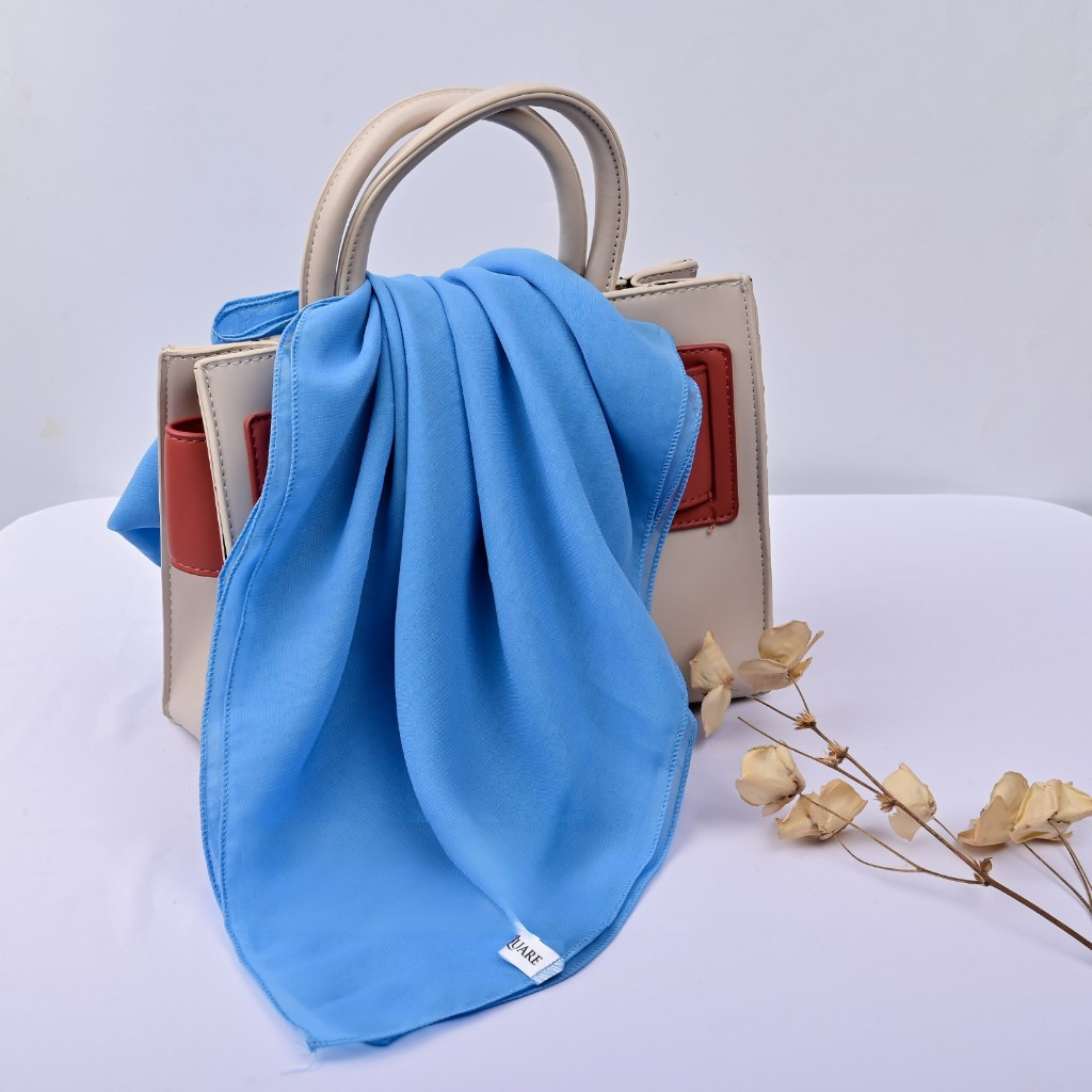 Kerudung Segiempat Polos BELLA SQUARE Hijab Pollycotton Jilbab Bela Grosir Murah "Full Warna" Biru M