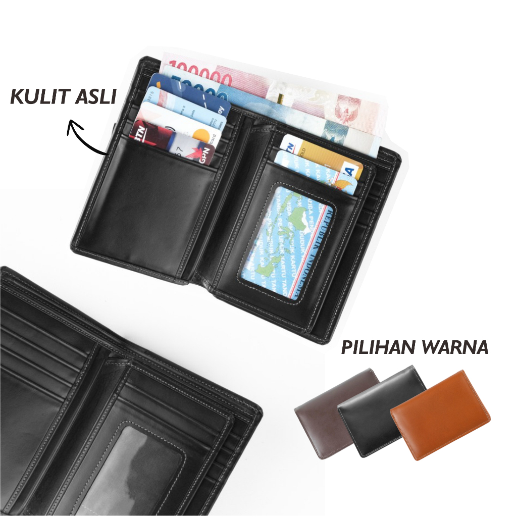 Dompet Medium Pria Wanita Kulit Asli Dengan Sisipan Tengah