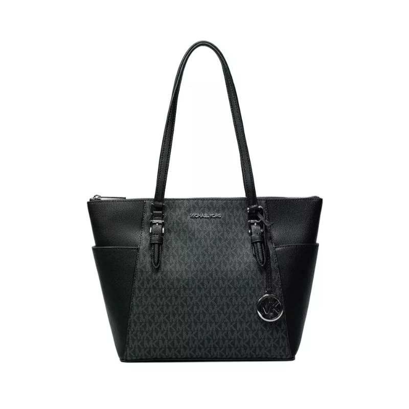 MK Charlotte Large Top Zip Tote Black